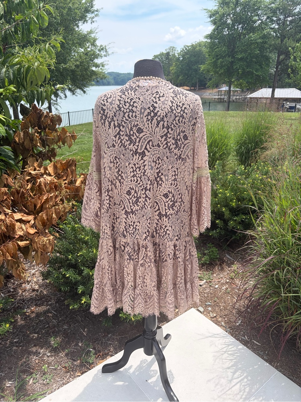 Angel Heart Boutique Taupe Lace Duster Cardigan Boho Festival Kimono Medium - Picture 3 of 5